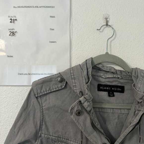 Blanc Noir Utility Jacket M‎ Gray Hooded Drawstring Grunge Military Bella Swan - Picture 5 of 5